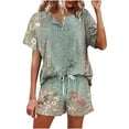 thumbnail image 1 of Yuwull 2 Piece Outfits For Women, Womens Casual 2 Piece Short Sleeve Outfits Sets Summer Drawstring Beach Shorts with Pocekts Active Tracksuits Brown, 1 of 5