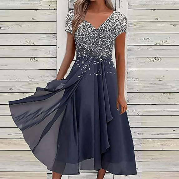 Yuwull 2023 Wedding Guest Dresses for Women Mother of The Groom/Bride Dresse Glitter Chiffon Formal Evening Party Dresses