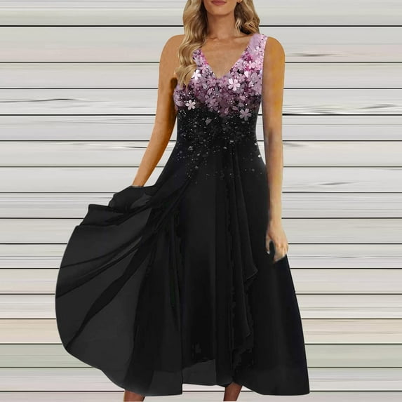 Yuwull 2023 Wedding Guest Dresses for Women Mother of The Groom/Bride Dresse Glitter Chiffon Formal Evening Party Dresses