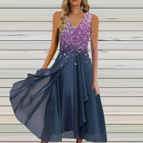 Yuwull 2023 Wedding Guest Dresses for Women Mother of The Groom/Bride Dresse Glitter Chiffon Formal Evening Party Dresses