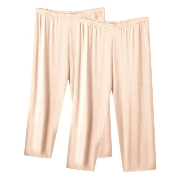 Yuwull 2PC Capri Pants for Women Capri Pant Casual Summer Solid Pants Loose Lounge Capri Pants Plus Size women's Pants L