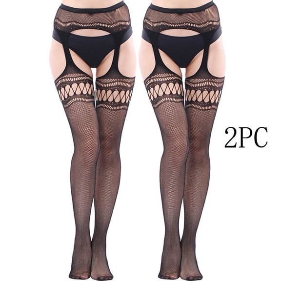 Yuwull 2Pc Women Fishnet Thigh-High Stockings Tights Suspender Pantyhose Stockings For Women Girls