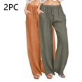 thumbnail image 1 of Yuwull 2pc Wide Leg Pants For Women Dress Pants For Women Business Casual Fashion Women Summer Casual Loose Cotton And Linen Pocket Solid Trousers Pants, 1 of 7