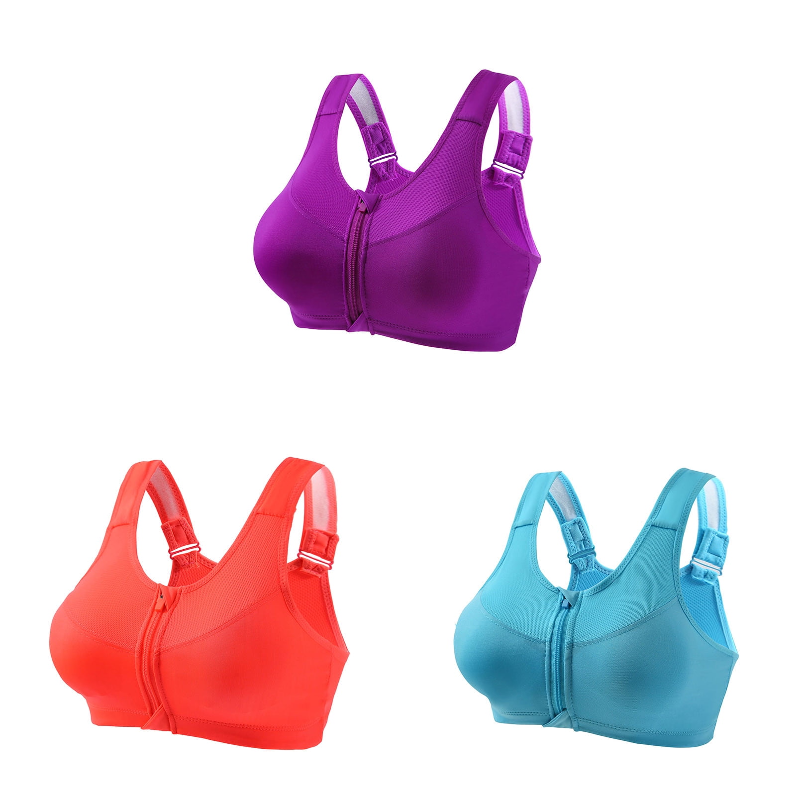 Yuwull 3 Pack Women Zip Front Closure Sports Bra High Impact Push Up  Wirefree Breathable Underwear Yoga Bras Racerback Workout Gym Bra Top 