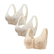 Yuwull 3Pc Daisy Bra For Seniors Lisa Charmsss Daisy Bra For Women Front Closure Comfortable Breathable Woman'S Plus Size Printing Comfortable Bra Underwear