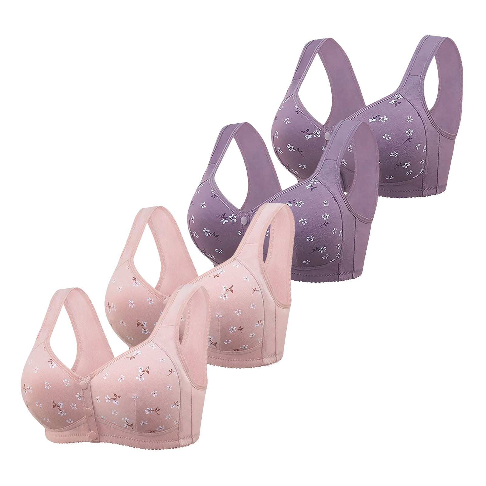 Yuwull 4 Packs Daisy Bra, Lisa Charmsss Bras Front Snaps Seniors, Daisy ...