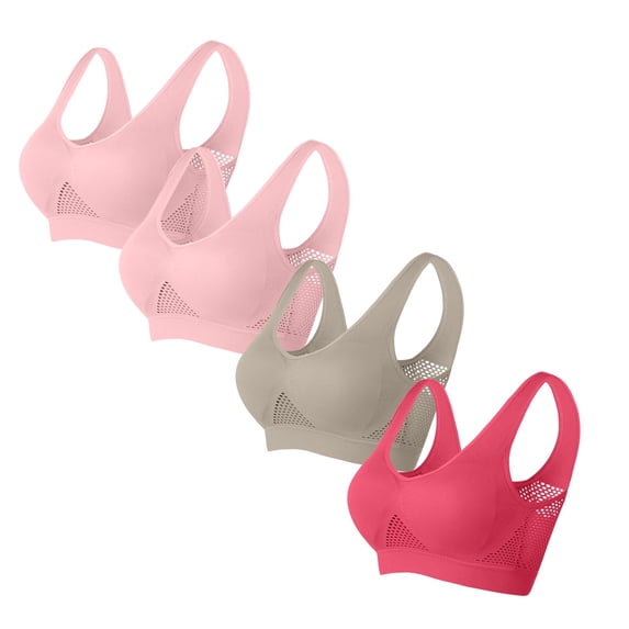 Yuwull 4Pc Woman'S Plus Size Running Jogging Sports Bras, No Underwire Wireless Bras For Women, Sports Bras For Women Large Bust