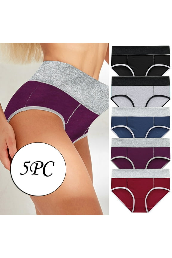 5PC Womens Underwear Plus Size Underwear for Women Solid Color Patchwork Briefs Panties Underwear Womens Sleepwear Bikini Underpants
