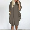 thumbnail image 1 of Yuwull Beach Dresses for Women Casual Summer, T Shirt Dress Women Knee Length 3/4 Sleeve Long Shirt Dress Blouse Mini Dress Casual Solid Crew Neck Tunic Top Brown, 1 of 4
