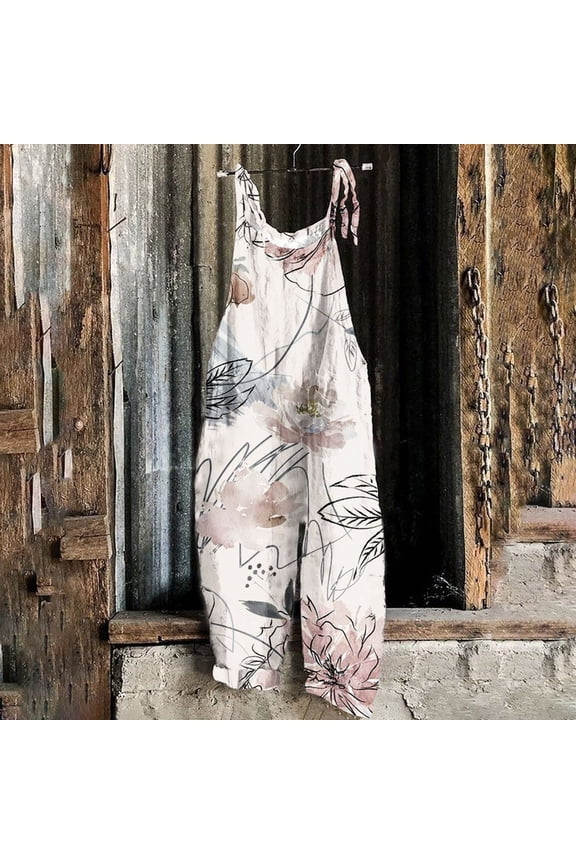 Beach Flowy Jumpsuits for Women Summer Boho Bib Overalls Casual Loose Floral Print Wide Leg Cropped Jumpsuit Sweet Beach Romper