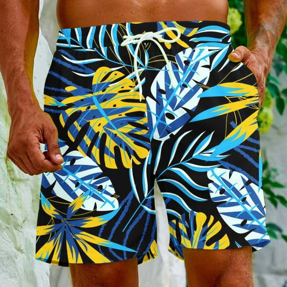 Yuwull Beach Shorts for Men Hawaiian Vacation Tropical Short with Pockets Palm Tree Graphic Cruise Party Swimsuit Shorts Big abd Tall Size s