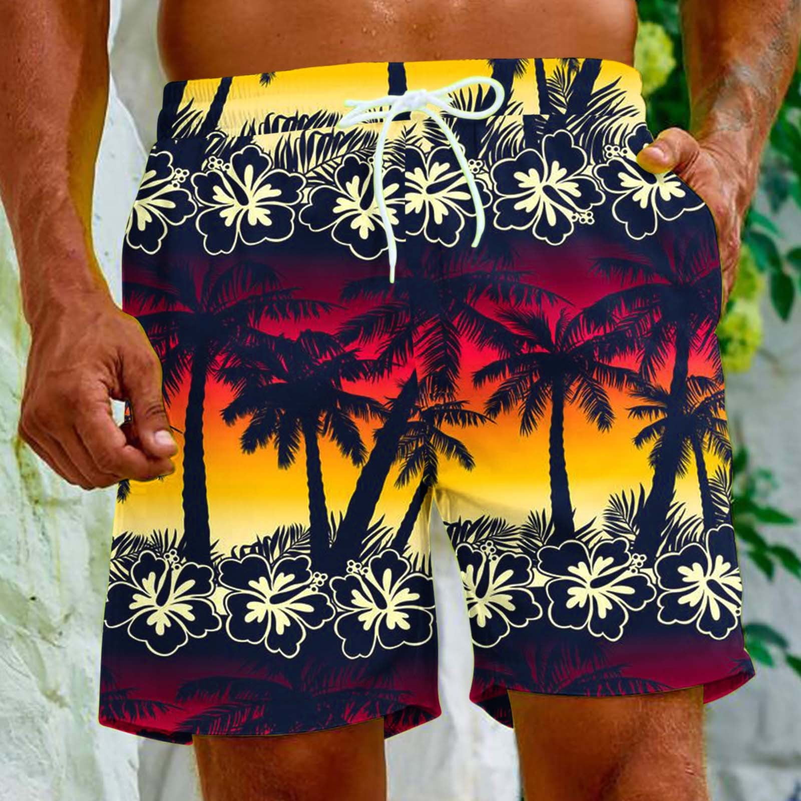 Yuwull Beach Shorts for Men Hawaiian Vacation Tropical Short with ...