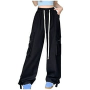 YUWULL Cargo Pants Y2K Women Wide Leg Joggers Hippie Streetwear Loose Baggy Trousers Pants For Women