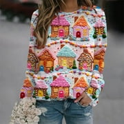 YUWULL Christmas Sweatshirts for Women Funny Plaid Gnomes Print Thin Crew Neck Ugly Sweater Fall Novelty Long Sleeve Pullover