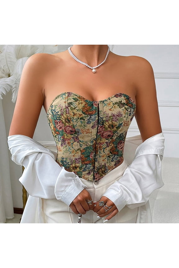 Corset Crop Top Bustier Underbust Boned Backless Sleeveless Strapless Off Shoulder Aesthetics For Women T2kss