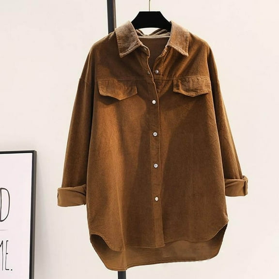 Yuwull Fall Jean Jacket Women,Womens Solid Color Buttons Casual Loose Fashion Pockets Shirts Tops Long Sleeve Blouses Outwear