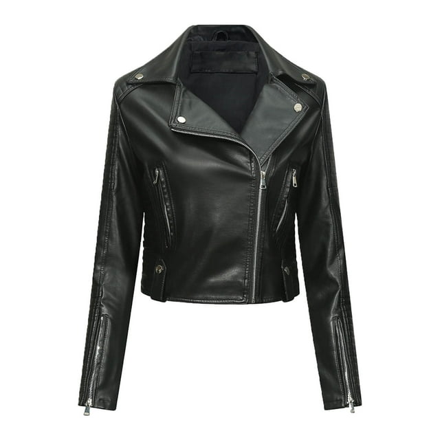 Yuwull Faux Leather Jacket For Women Crop Short Cropped Pu Slim Zip Up Moto Biker Coat Motorcycle Jackets