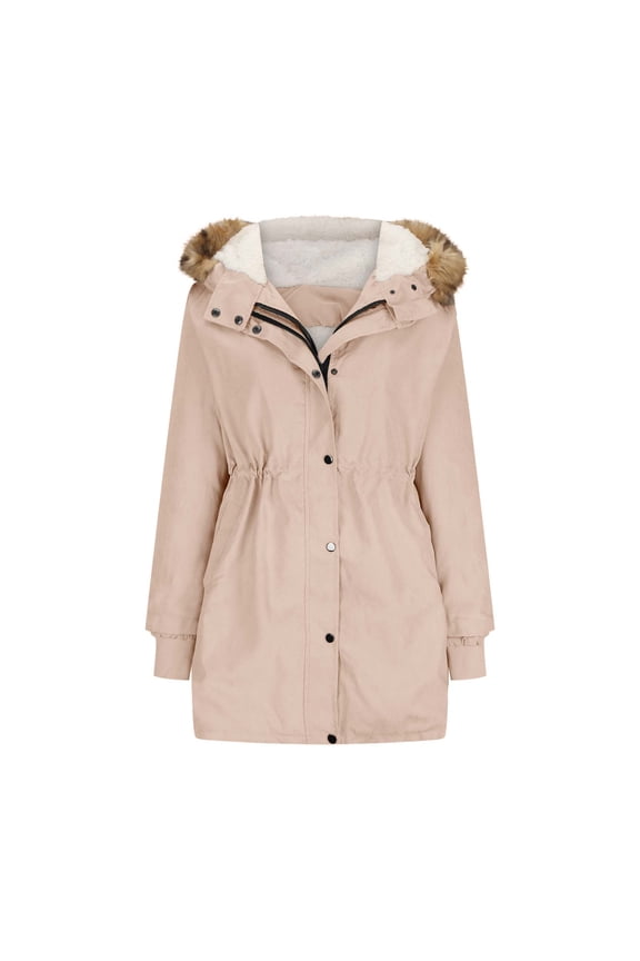Fleece Lined Parka Coats For Women Winter Cozy Warm Military Jackets Zip Up Outerwear With Faux Furs Trim Hood