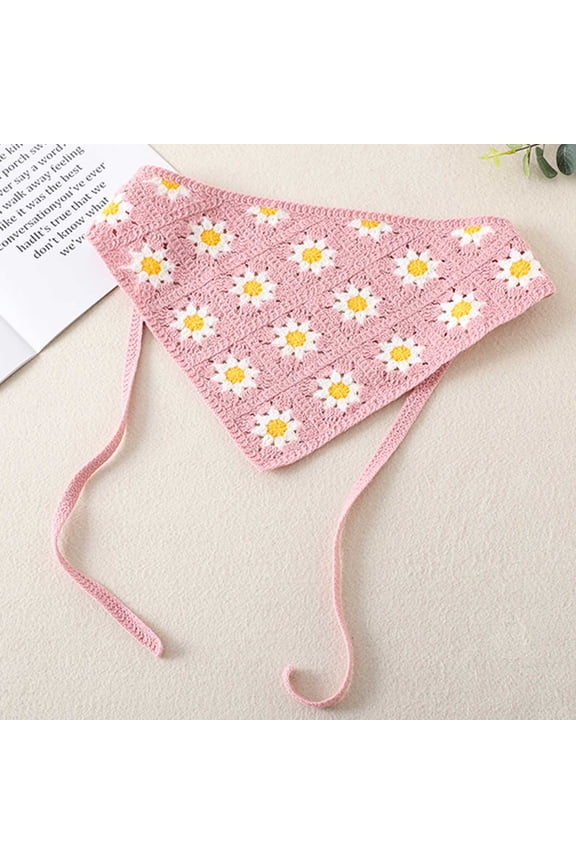 Floral Bandanas Crochet Hair Scarf - Women Knitted Headscarf Daisy Headband Vintage Head Kerchief For Girls