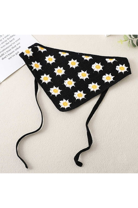 Floral Bandanas Crochet Hair Scarf - Women Knitted Headscarf Daisy Headband Vintage Head Kerchief For Girls