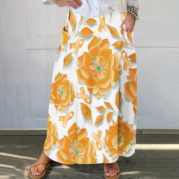 Yuwull Floral Printed Elastic High Waist Maxi Long Skirts For Women, Women'S Skirts,Plus Size Skirts For Curvy Women