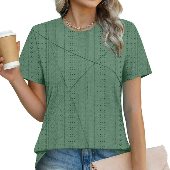 Yuwull Going Out Tops For Women Sexy Tops For Women Women's Casual Loose Solid Color Hollow Short-Sleeved Round Neck Casual Tops For Women