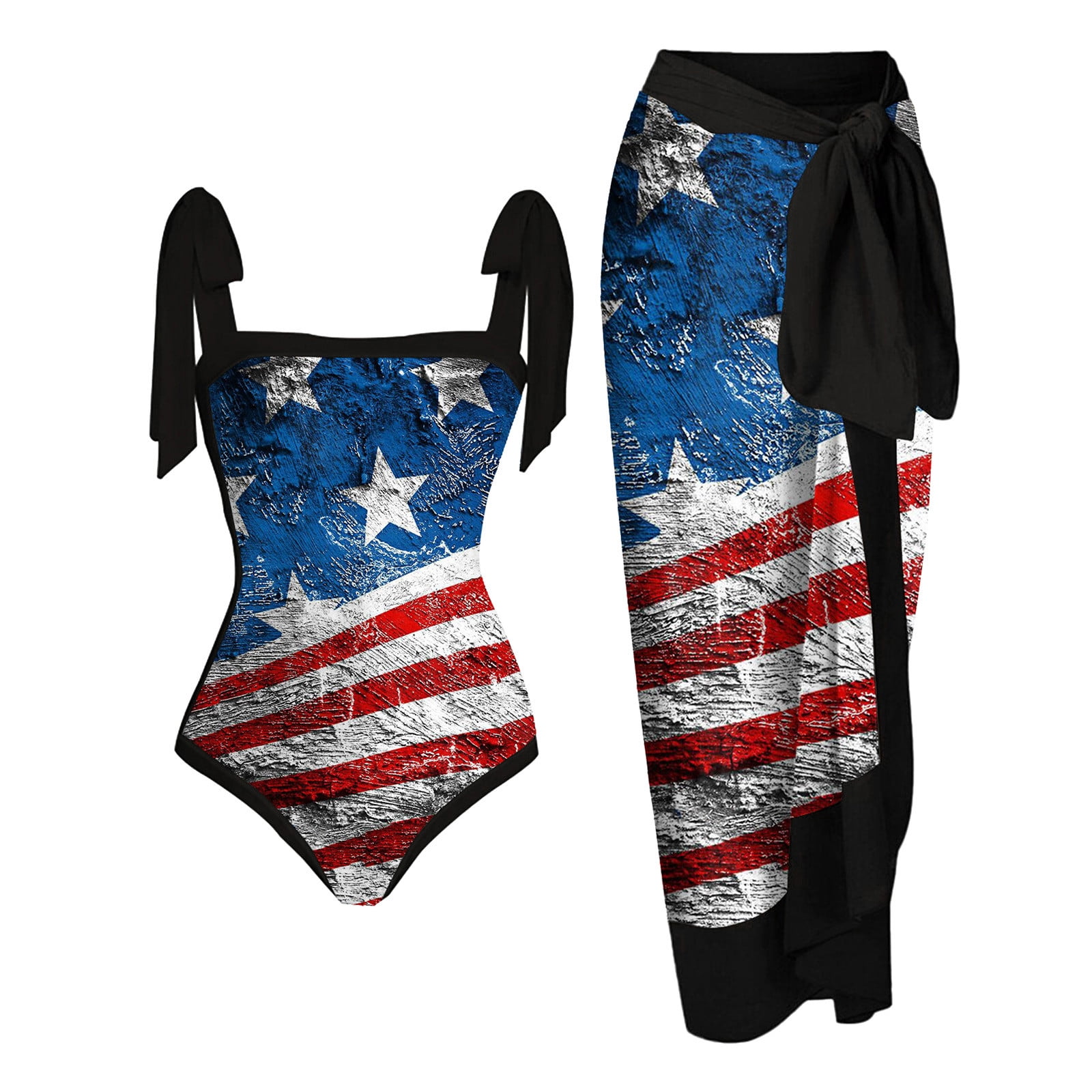 Yuwull Independence Day Plus Size Swimsuit with Sarong Cover Up Wrap ...