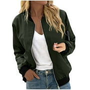 Yuwull Light Weight Jackets for Women Casual Fall Womens Jacket Plus Size Bomber Jackets Lightweight with Pockets Zip Up Quilted Casual Coat Outwear