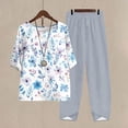 thumbnail image 1 of Yuwull Matching Sets for Women,Plus Size Lounge Two Piece Linen Outfits Floral Print Elegant Short Sleeve Tunic Top and Baggy Capris Pants Loose Casual Pajamas Sets S-4XL, 1 of 5