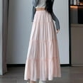 thumbnail image 1 of Yuwull Maxi Skirt For Women Trendy Summer Casual Comfortable Long Skirt High Waist Drawstring Pleated Solid Color Ankle Skirt, 1 of 3