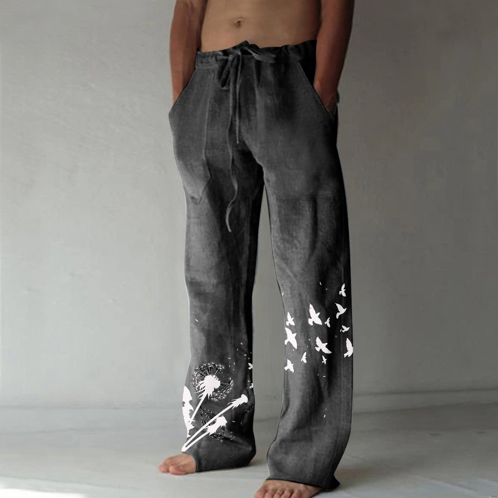 Yuwull Men's Cotton and Linen Pants Yoga Pants Men Casual Dancing Solid ...