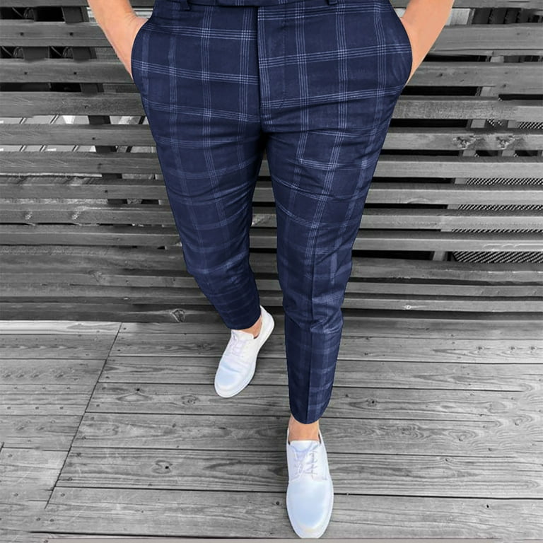 Blue Plaid Pants Stretchy Dress Pants Outfit Plaid Navy Pants