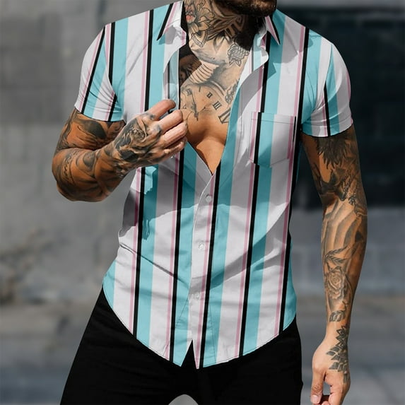 Yuwull Men's Short Sleeve Button Down Vintage Bowling Shirts with Pocket Hawaiian Casual Printed Beach Shirt Summer Regular Fit Top