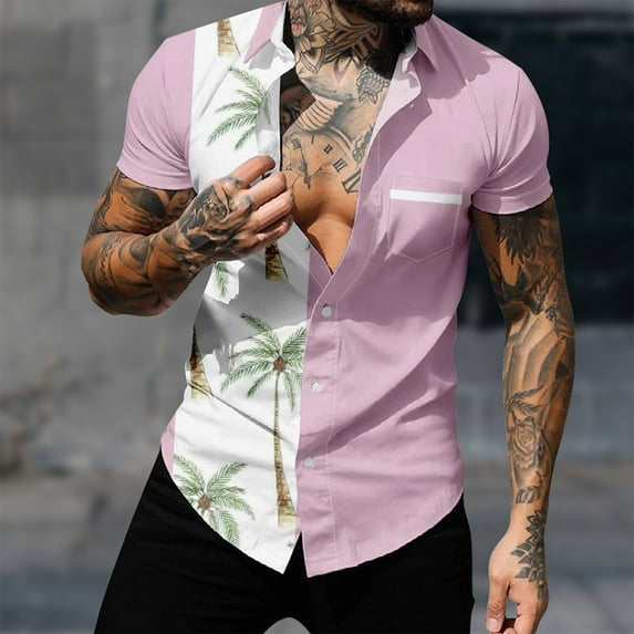 Yuwull Men's Short Sleeve Button Down Vintage Bowling Shirts with Pocket Hawaiian Casual Printed Beach Shirt Summer Regular Fit Top