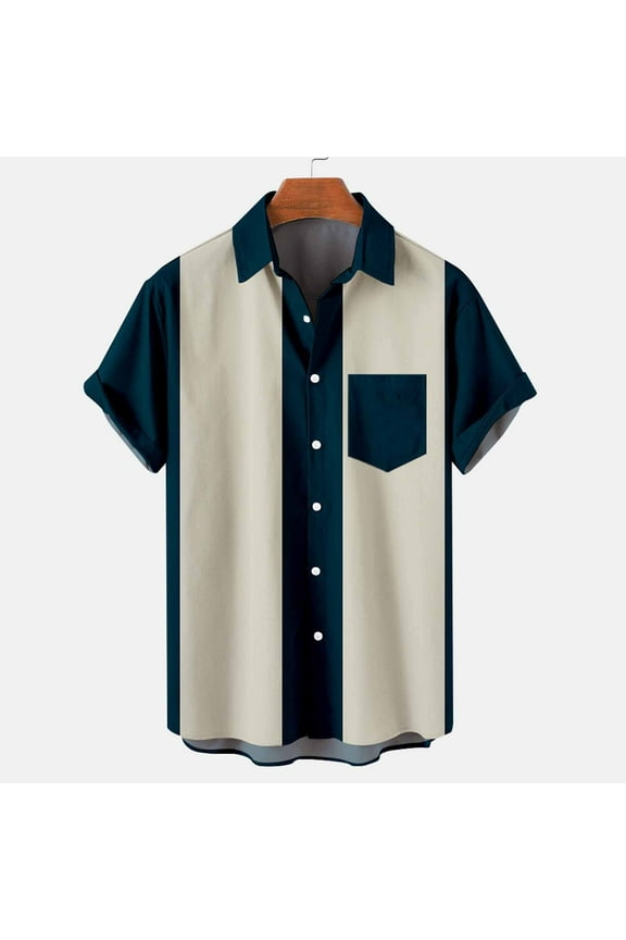 Men's Short Sleeve Button Down Vintage Bowling Shirts with Pocket Hawaiian Casual Printed Beach Shirt Summer Regular Fit Top