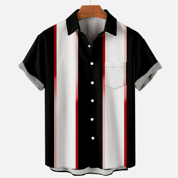 Yuwull Men's Short Sleeve Button Down Vintage Bowling Shirts with Pocket Hawaiian Casual Printed Beach Shirt Summer Regular Fit Top