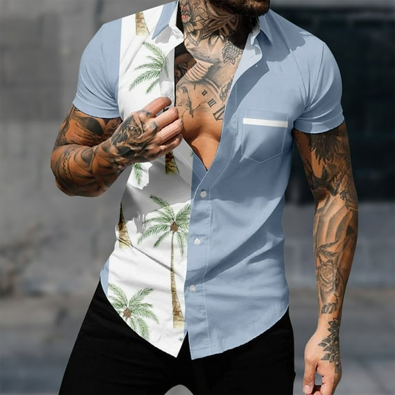 Yuwull Men's Short Sleeve Button Down Vintage Bowling Shirts with Pocket Hawaiian Casual Printed Beach Shirt Summer Regular Fit Top