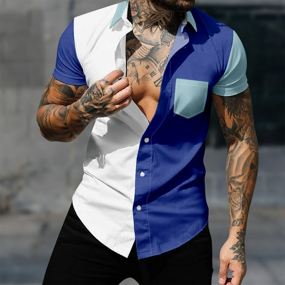 Yuwull Men's Short Sleeve Button Down Vintage Bowling Shirts with Pocket Hawaiian Casual Printed Beach Shirt Summer Regular Fit Top