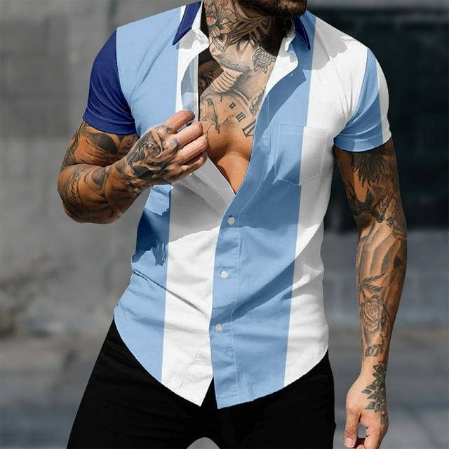 Yuwull Men's Short Sleeve Button Down Vintage Bowling Shirts with Pocket Hawaiian Casual Printed Beach Shirt Summer Regular Fit Top On Clearance