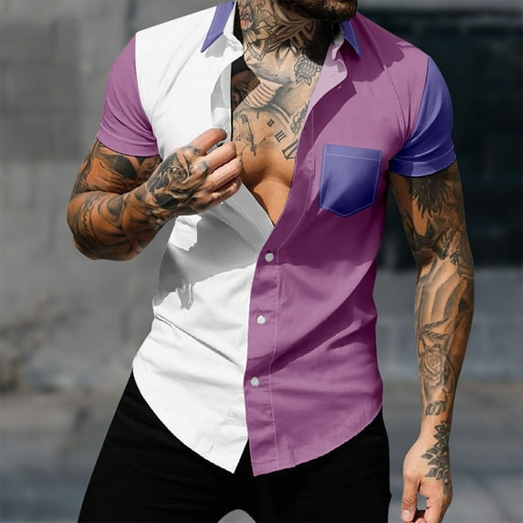 Yuwull Men's Short Sleeve Button Down Vintage Bowling Shirts with Pocket Hawaiian Casual Printed Beach Shirt Summer Regular Fit Top