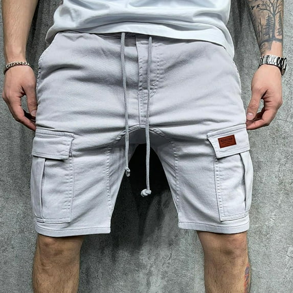 Yuwull Men's Straight Fit Cargo Shorts, Men's Cargo Shorts Elastic Waistband Relaxed Fit Summer Casual Drawstring Cotton Work Shorts
