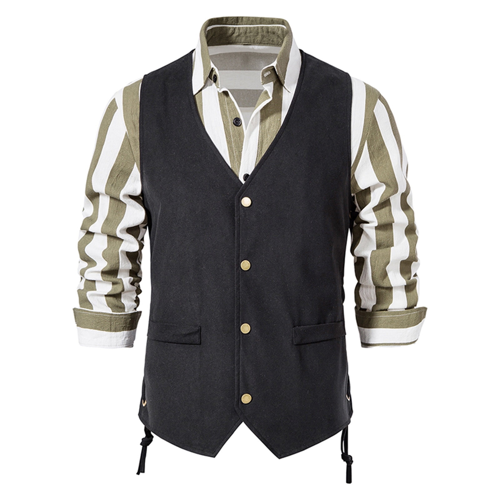 Vintage Black Peak Lapel Slim Fit Single Breasted Solid Color Men's Vest main image 0