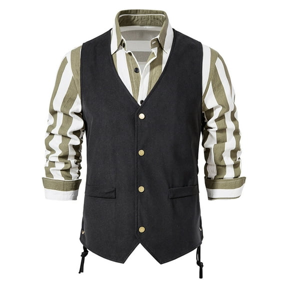 Yuwull Men's Western Suit Vest Vintage Single Breasted Vest Tops Blouse Slim Fit Waistcoat with Pockets Black XX-Large
