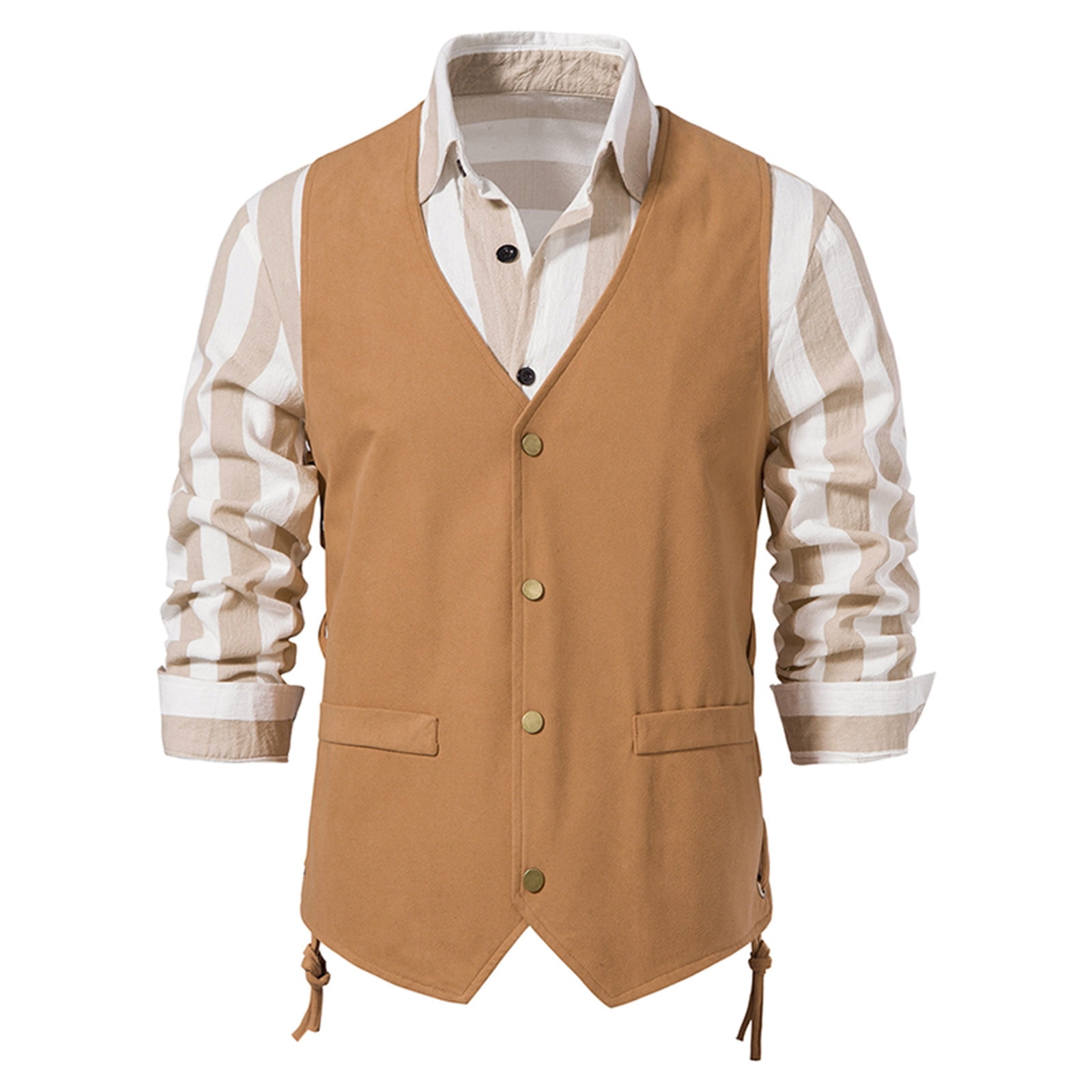 Yuwull Men's Western Suit Vest Vintage Single Breasted Vest Tops Blouse