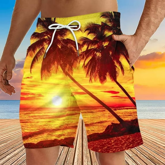 Yuwull Mens Swim Trunks Long,Mens Hawaii Boardshorts,Breathable Fit Print Beach Shorts Swimwear Bathing Suits Big abd Tall Size