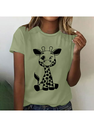 Blanches Womens Summer Giraffe T Shirt Funny Animal Graphic Tees Casual Short Sleeve Summer Cute Giraffe Printed T-Shirt Tops