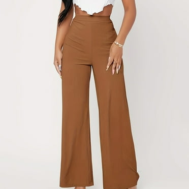 Yuwull Plus Size Pants for Women 2025 Casual High Waisted Elastic Dress Pants Stretchy Loose Fit Wide Leg Pants with Pockets On Clearance