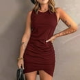 thumbnail image 1 of Yuwull Short Dress for Women, Women's Summer Sundress T Shirt Dress Casual Crewneck Sleeveless Wrap Bodycon Ruched Tie Waist Mini Dresses, 1 of 6