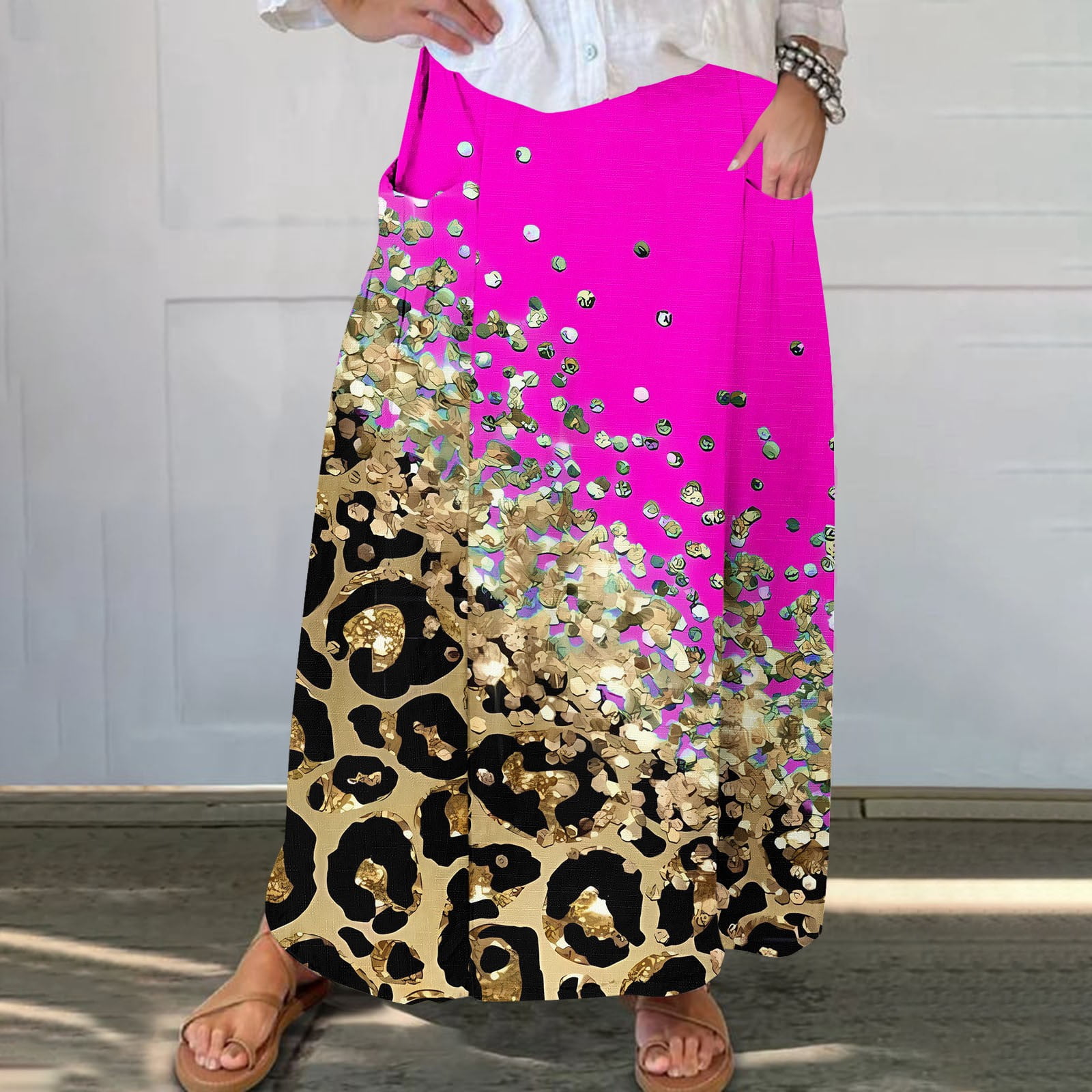 Color Block Elastic Waist Maxi Skirt main image 0