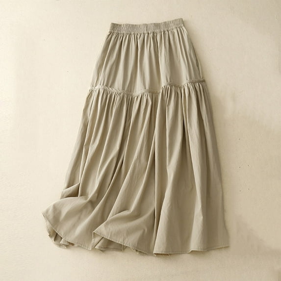 Yuwull Skirts for Women Elastic High Waisted Vintage 2025 Summer Flowy Ruffle A Line Midi Skirts with Pockets